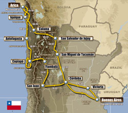 Rallye Dakar : Argentine – Chili 2011, parcours et nouveautés carte zoom