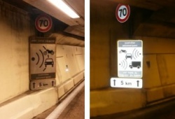 Les anciens panneaux, à gauche, on été remplacés et doublés dans le tunnel duplex de l'A86