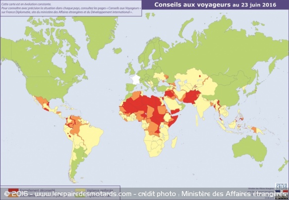 Carte des pays dangereux dans le monde