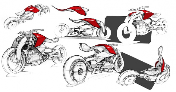 Les sketchs de la moto hybride Ducati