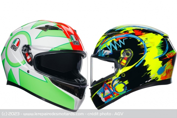 Comme tous les casques AGV, le K3 a aussi le droit à ses versions Rossi