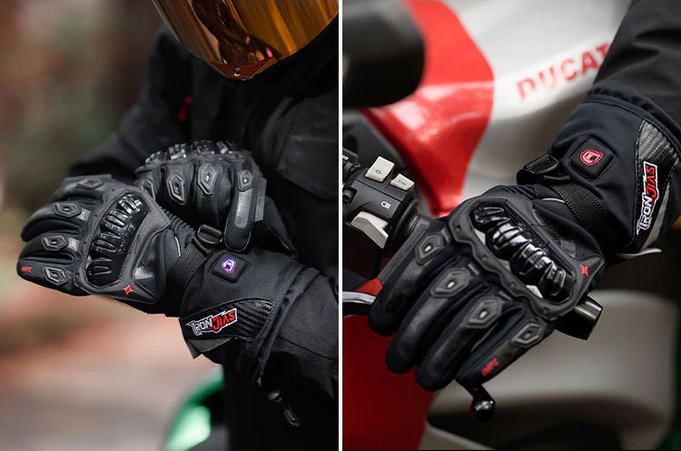 Gants Chauffant Moto Hiver Homme Imperméable Adapter Ecran Tactile Noir et  Rouge