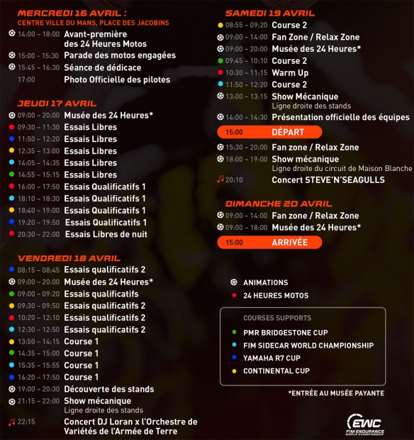 Tous les horaires des séances d'essais, des courses et des animations de la 48e édition des 24 Heures Motos