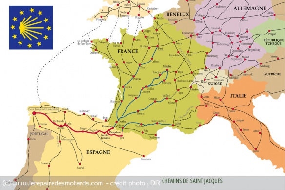 La carte des chemins de Compostelle