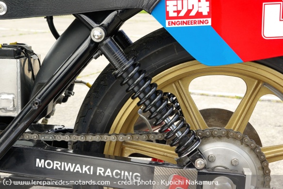 Moriwaki modified shock absorbers are longer and more sloping than originally