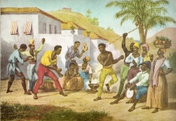 Des esclaves dansent la capoeira, un tableau de Johann Moritz Rugendas